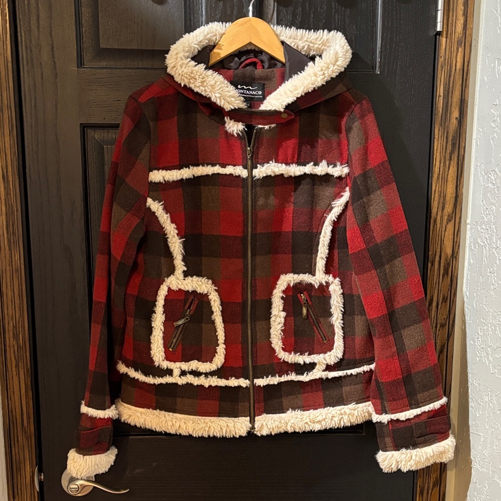 Stylish Plaid Pea Coat with Sherpa Trim